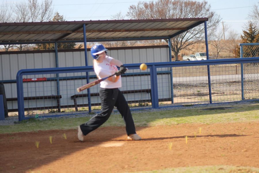 Alyson Long practices hitting during softball practice. Long is one of the three seniors leading the Lady Donkeys this season. 