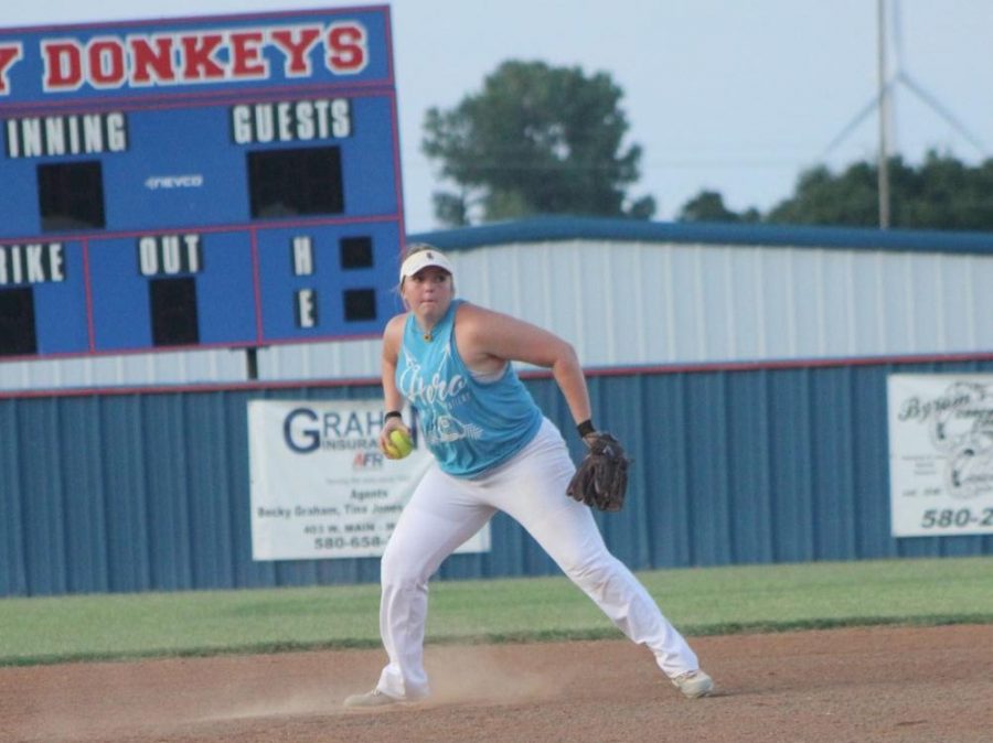 Senior Kyndalin Byrd fields a grounder during practice August 6. 