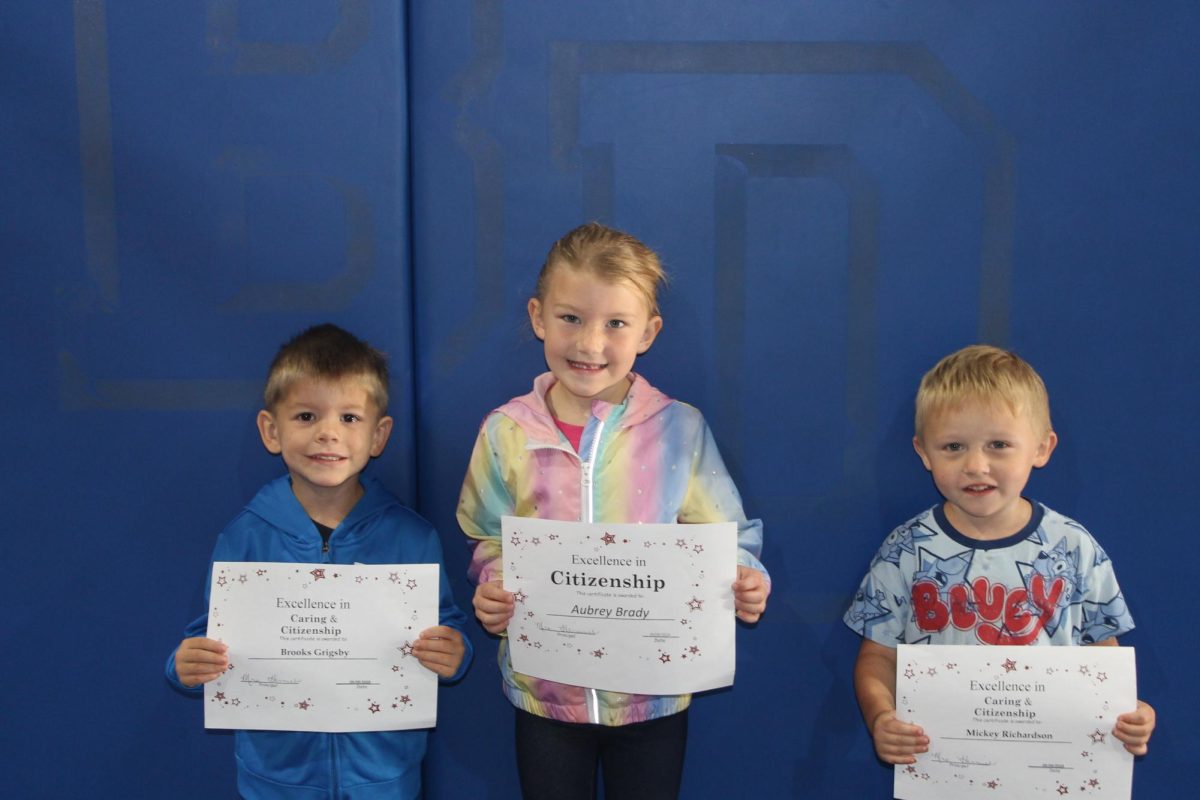 Brooks Grigsby, Aubrey Brady, and  Mickey Richardson, were selected as Character Kids during the Monday morning assembly on September 9. 