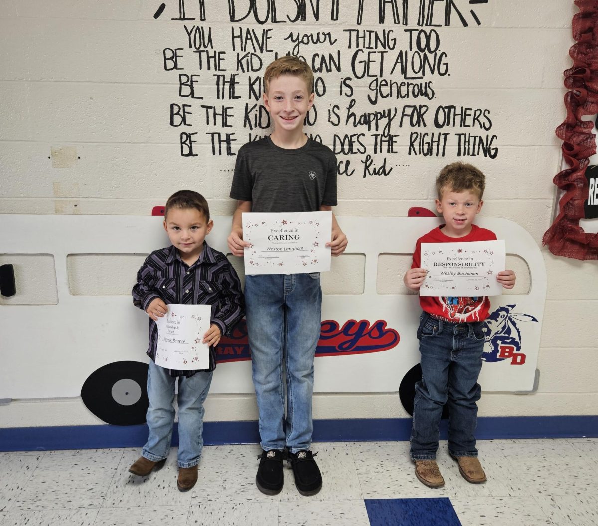 Maverick Bearce, Weston Langham, and Wesley Buchanan were selected for character kid on Oct. 28. 